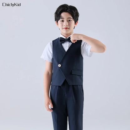 Boy Gentleman Top Kids Waistcoat Wedding Clothes Sets Toddler Formal Suits Children Tie Shirt Vest Trouser Toddler Party Outfits