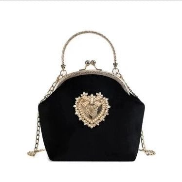 Evening Clutch Bag Women Bag Shiny Handbag Heart Shape Metal Clutches Bag