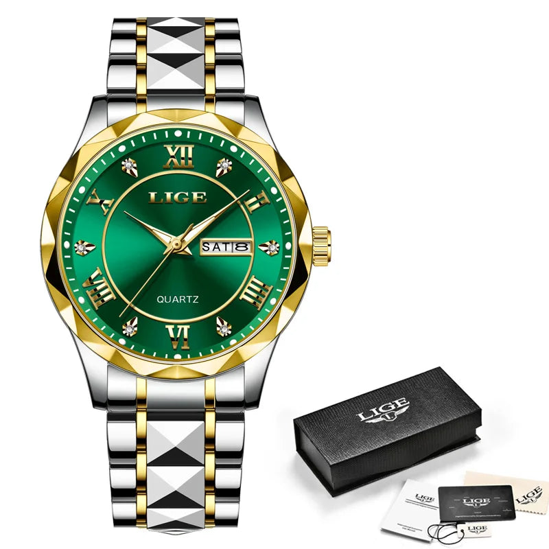 LIGE Luxury Quartz Men Watch Waterproof Luminous Date Week Man Watch Stainless Steel Business Wristwatches Male Clock Reloj+Box