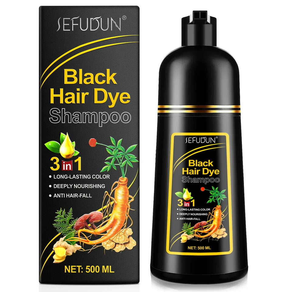 염색약 Shampoo 3 in 1 Organic Natural Hair Dye Ginseng Extract Black Hair Color Шампунь Для Волос for Cover Gray White Hair 500ML