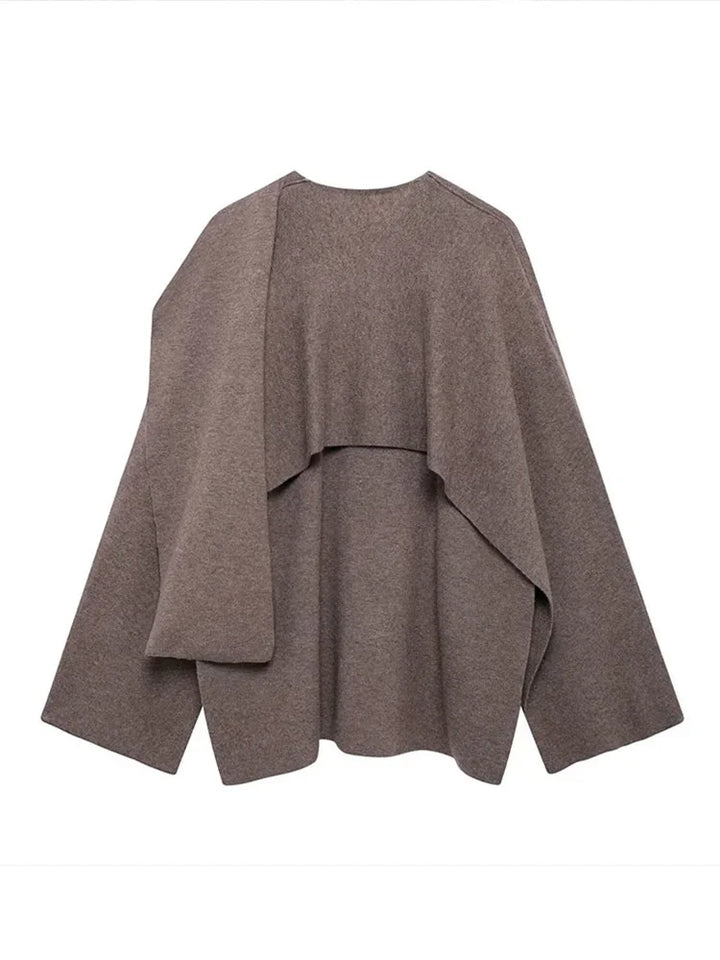 Elegant Asymmetric Scarf Women's Cape Knitted Jacket Fashion Solid Long Sleeved Short Woolen Coat Lady