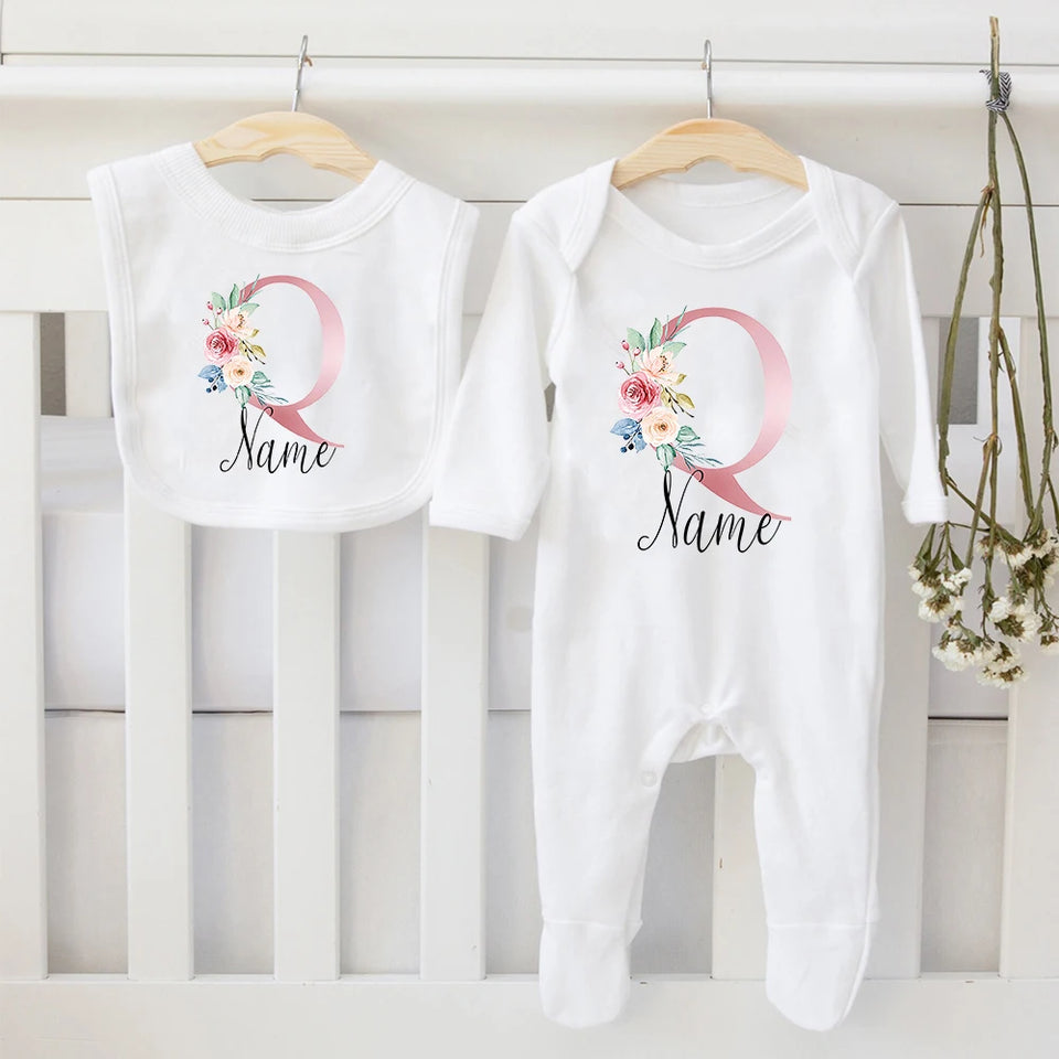 Newborn Girl Coming Home Outfit Personalized Baby Girl Outfit Custom Name Coming Home Outfit Monogrammed Baby Shower Gift Set