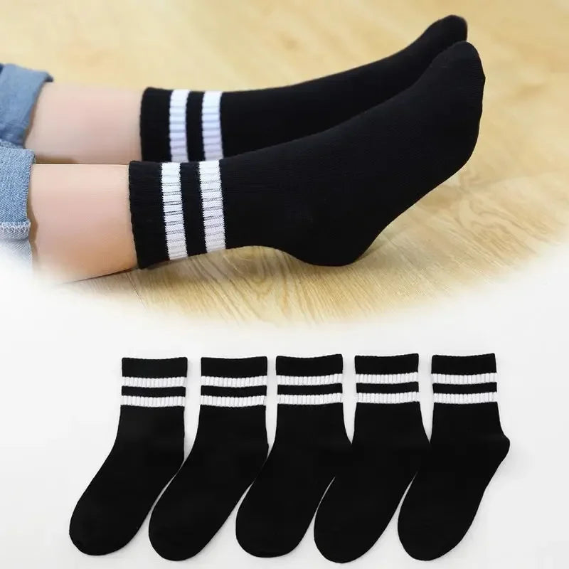 5 Pairs/ Lot Pure Colour Soft Breathable Cotton Kids School Socks