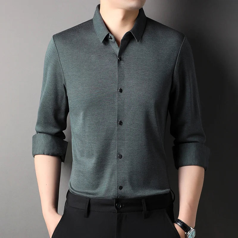 Top Grade Wool 4.7% Traceless New Brand Man 2023 Fashion Designert Shirts Business Slim Fit Long Sleeve Casual Men Clothing