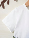Boys & Girls Round neck Solid color T-shirt Cartoon Design Shoulder Pocket Shorts 2-piece set (bag not included)