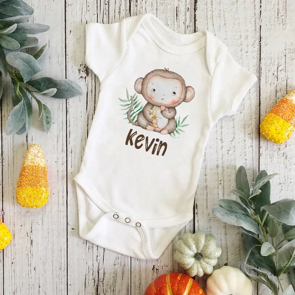 Personalized Monkey with Name Baby Jumpsuit Baby