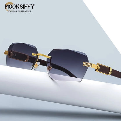 Luxury Rimless Square Sunglasses Man Brand Designer Frameless Gradient Sun Glasses