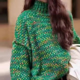Autumn Winter Women Vintage Streetwear Lazy Style High Collar Knitted Sweater