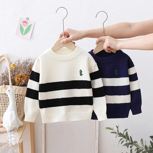 Winter Toddler Boy Pullovers Cotton Cartoon Printed Long Sleeve Baby Boy Sweater Casual Striped Knitted Children Boys Top