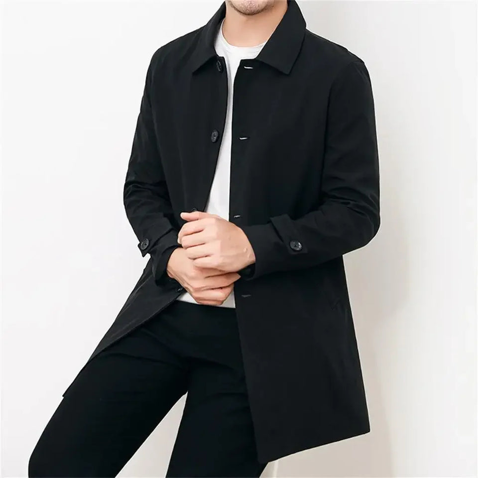 Men Long Coat Windbreaker Casual Loose Design Solid Color Trench Men Fashion Korean Style Mens Jackets Outerwear