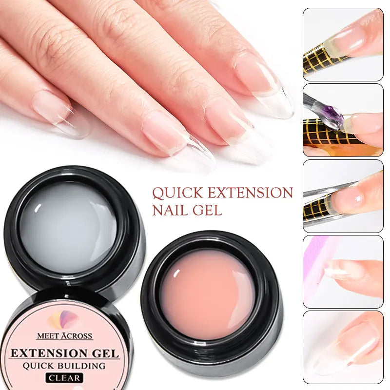 MEET ACROSS 8ml Quick Extension Gel Nail Polish Nude Milk White Clear Semi Permanent Nail Art UV LED Gel Varnish For Manicure