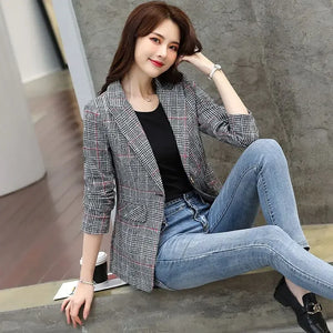 Ladies New Fashion Lattice Suit Blazer Women Clothing Woman Office Wear Casual Nice OL Jacket Female Girls Coats