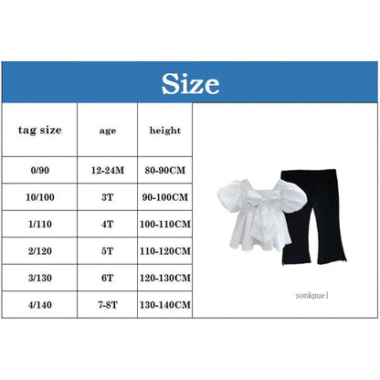 Girls Set Sweet Square Neck Bubble Backless Top with Side Split Flare Pants Summer New Fashion Childrens Wear