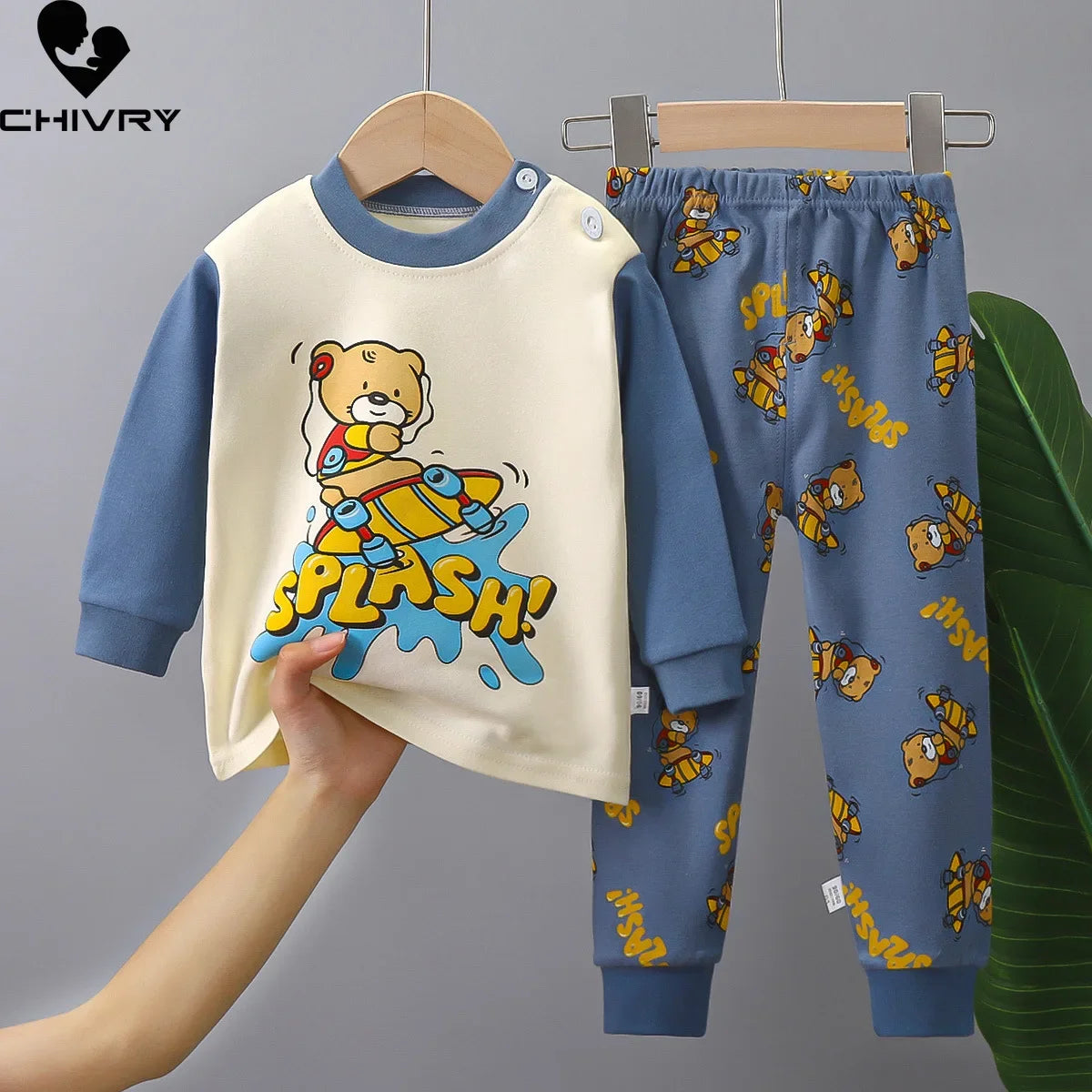 Girls Cartoon Dinosaur Long Sleeve T-Shirt with Pants Pyjamas Toddler Clothing Sets