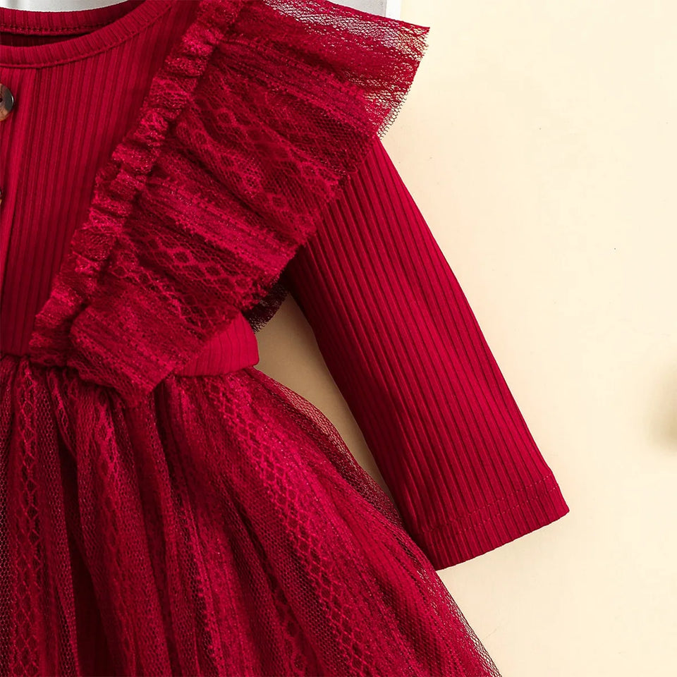 Baby Girl Red Dress For New Year Spring and Autumn Baby Mesh Tutu Dress Children Casual Outfit Flower Girl Red Gown Birthday Gif