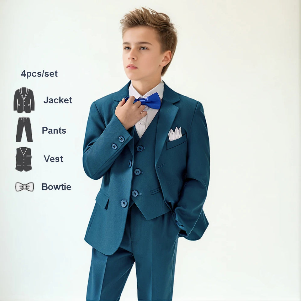 Boys Green High-end Suit Set  Child Performance Wedding Birthday Photography Costume Kids Blazer Vest Pants Bowtie Outfit
