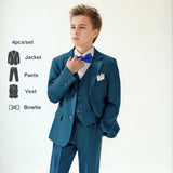Boys Green High-end Suit Set  Child Performance Wedding Birthday Photography Costume Kids Blazer Vest Pants Bowtie Outfit