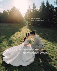 SPRAYING Wedding Photography Simple Satin Square Collar Bridal Gown Garden Korean Long Corset Back Wedding Robe Customized 2025