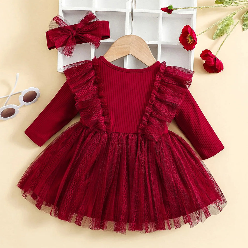 Baby Girl Red Dress For New Year Spring and Autumn Baby Mesh Tutu Dress Children Casual Outfit Flower Girl Red Gown Birthday Gif