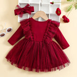 Baby Girl Red Dress For New Year Spring and Autumn Baby Mesh Tutu Dress Children Casual Outfit Flower Girl Red Gown Birthday Gif