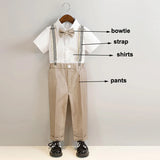 Boys Spring Summer Khaki Striped Suit Set Baby Child Birthday Party Wedding Photography Costume Kids Blazer Vest Pants Clothes