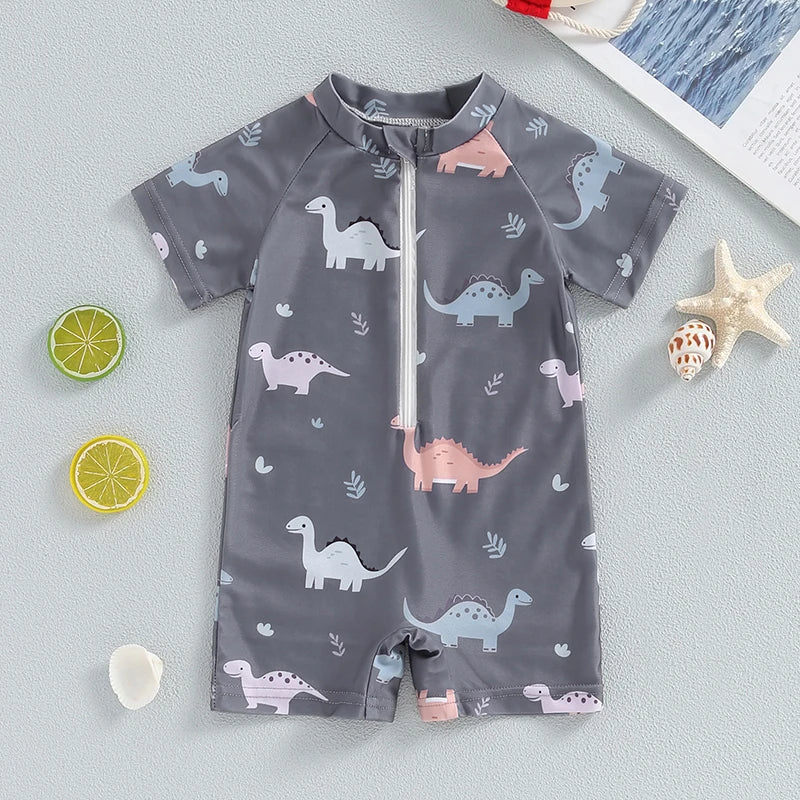 Baby Boy New Summer Swimsuit Short Sleeve Zipper Bathing Suit  Sun Protection Rash Guard Swimwear Toddler Suits