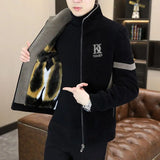 Men's Clothing Winter high quality Mink Jacket Handsome Collar Woolen Coat fleece-lined Thickened Jacket
