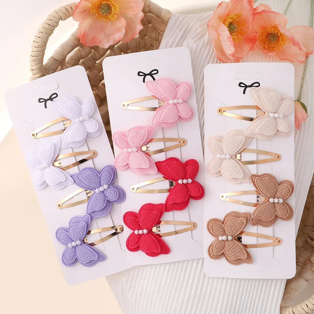 4Pcs/set Butterfly Hair Clip Set for Girls Double Layered Bow Cute Bangs Hair Pin Cotton Safe Kids Baby Hair Accessories Set