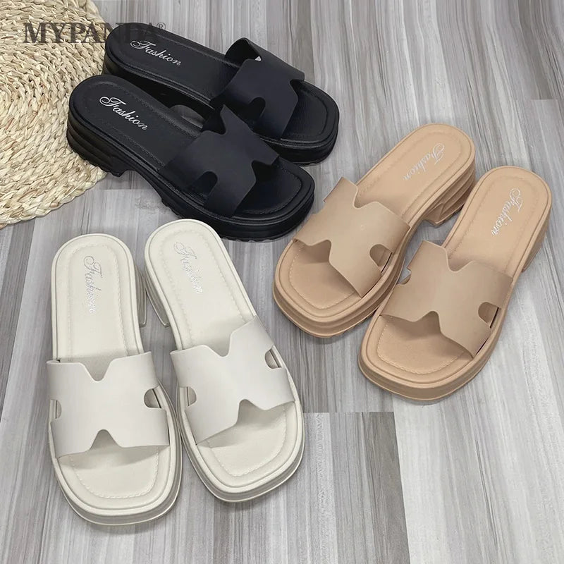 Fashionable One-Line Non-Slip Thick Sole Waterproof Casual Slippers