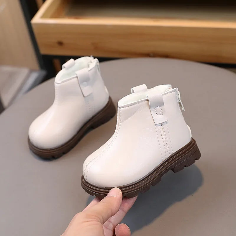 New Trend Back Zipper chimney boots for toddler girl Cozy Velvet Newborn Baby Boy Short Boots Winter Birthday Party Shoes G10303