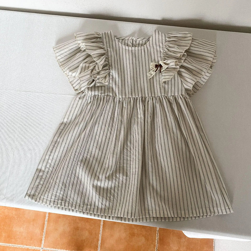 Summer Thin Brother Sister Outfits Boy Children Cotton Short Sleeve T-shirt+Shorts 2pcs Girl Baby Striped Fly Sleeves Dress