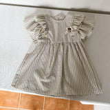 Summer Thin Brother Sister Outfits Boy Children Cotton Short Sleeve T-shirt+Shorts 2pcs Girl Baby Striped Fly Sleeves Dress