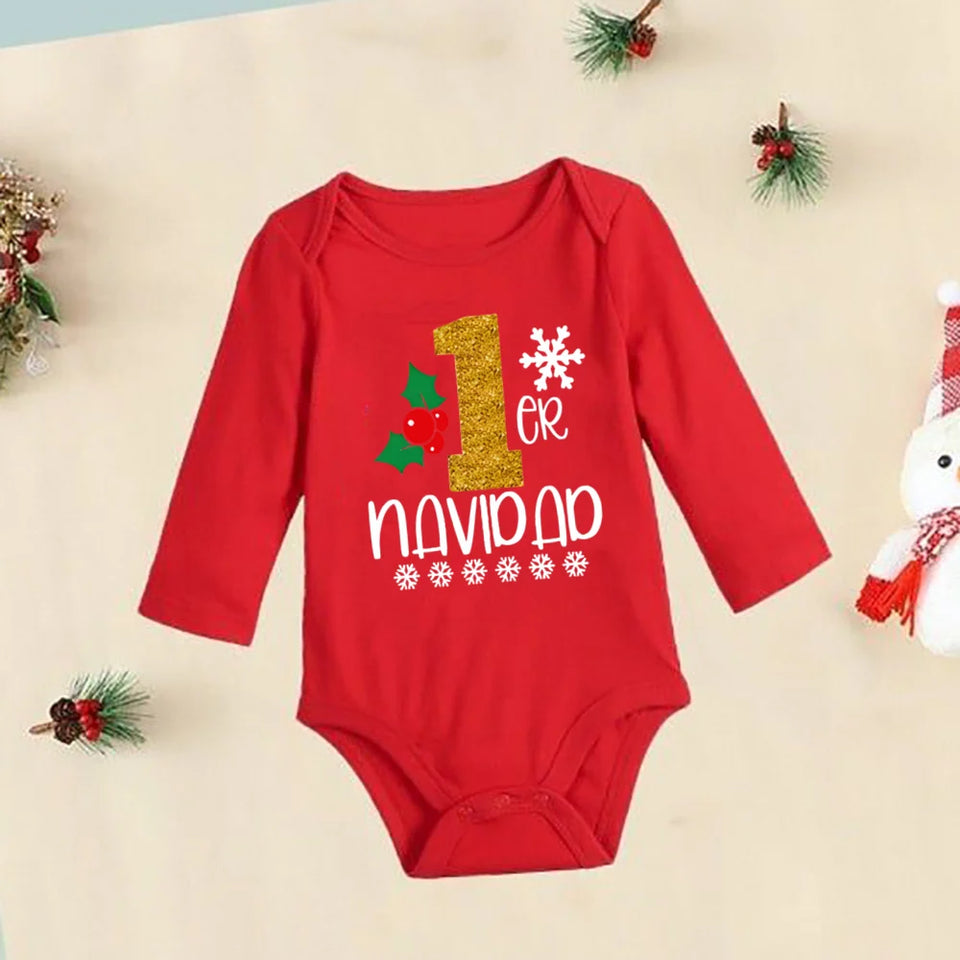 My First Christmas Deer Spanish Printed Baby Bodysuit Infant Christmas Cotton Outfit Newborn Jumpsuit Toddler Xmas Romper Gift