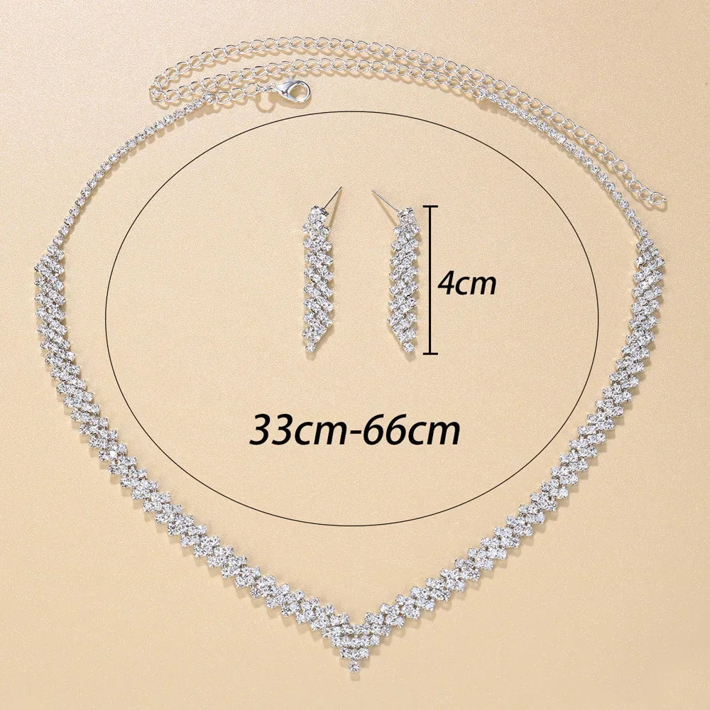 Elegant Rhinestone Crystal Bridal Jewelry for Women V Shape Choker Necklace