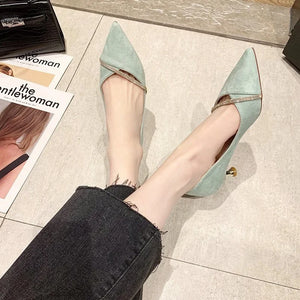 new Korean version of fashion temperament hollow French female pointed thin heel heel