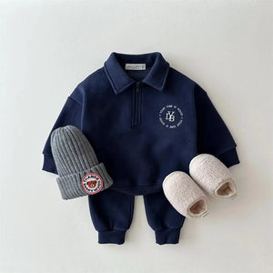 Winter New Baby Long Sleeve Warm Clothes Set Infant Boy Fleece Sweatshirt + Pants 2pcs Suit Plus Velvet Toddler