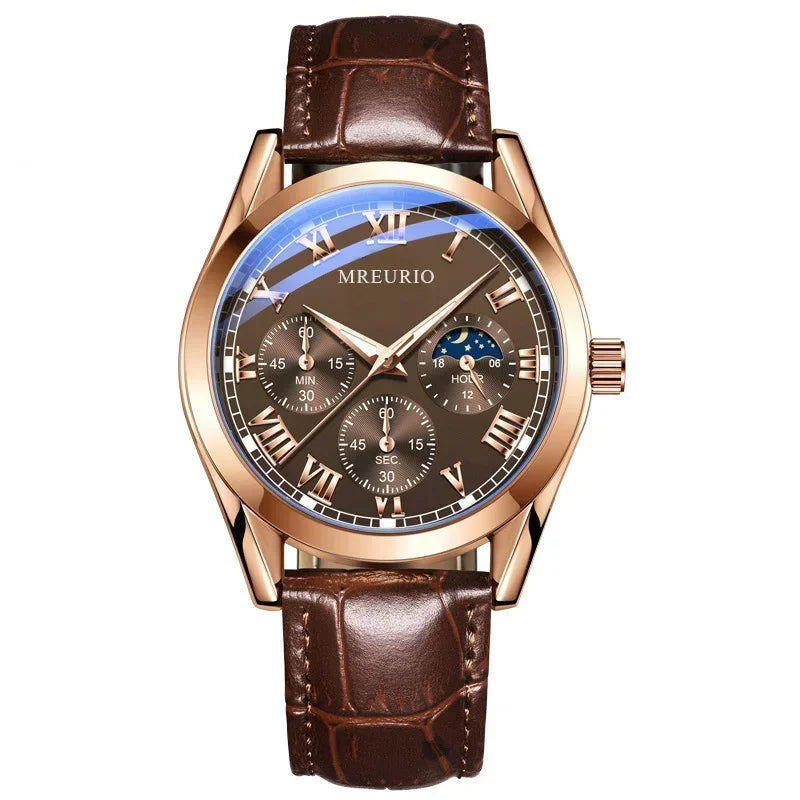 Luxury Brand Watch Men Quartz Watches Leather Strap Fake Three Eye Fashion Business Wristwatches