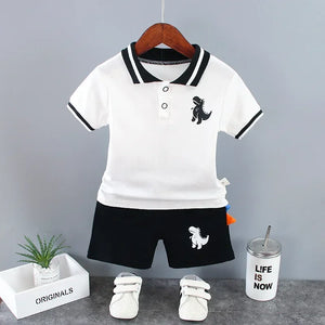 Summer Kids Outfits Baby Boys Clothes Set Dinosaur Printed Turn-down Collar T-Shirts Tops+ Shorts 2PCS/Suit Infant Clothing Sets