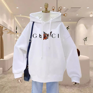 High Quality Print Fleece Hoodie Women's Fashion Graphic Loose Casual Sweatshirt
