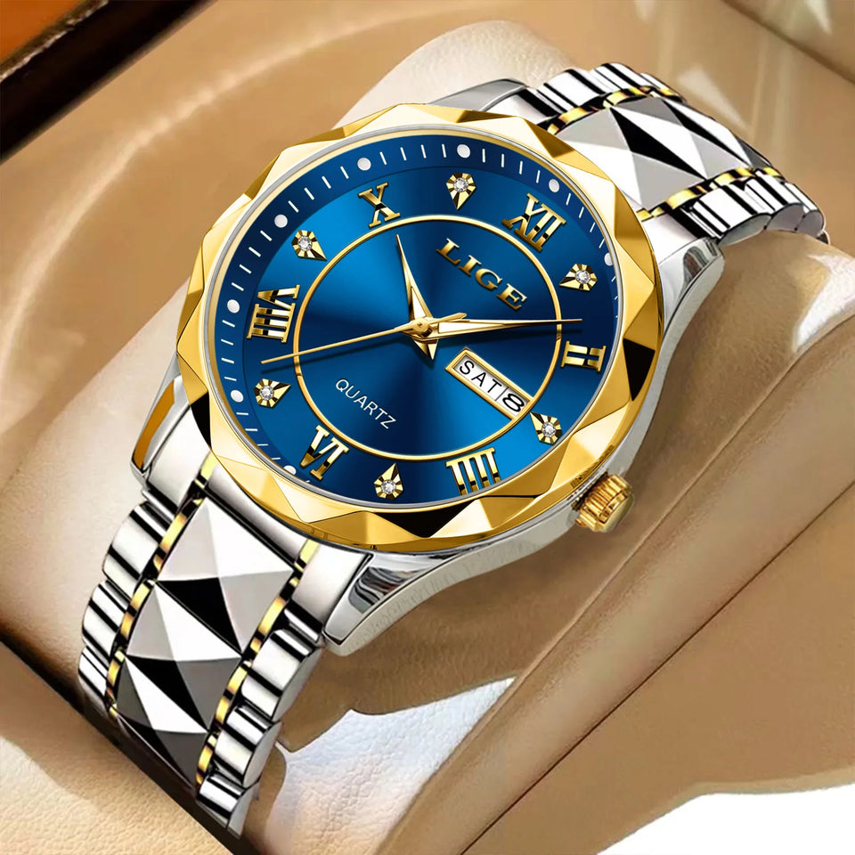 LIGE Luxury Quartz Men Watch Waterproof Luminous Date Week Man Watch Stainless Steel Business Wristwatches Male Clock Reloj+Box