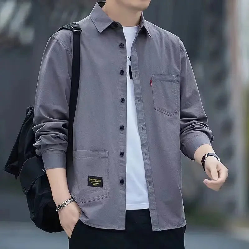 Long Sleeve Shirt Fashionable Spring Autumn Workwear Jacket For Men Comfortable Non-iron