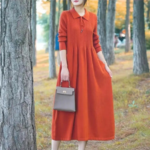 Stylish Versatile Sweater Dress For Women Long Style Over The Knee Knitted Sweater
