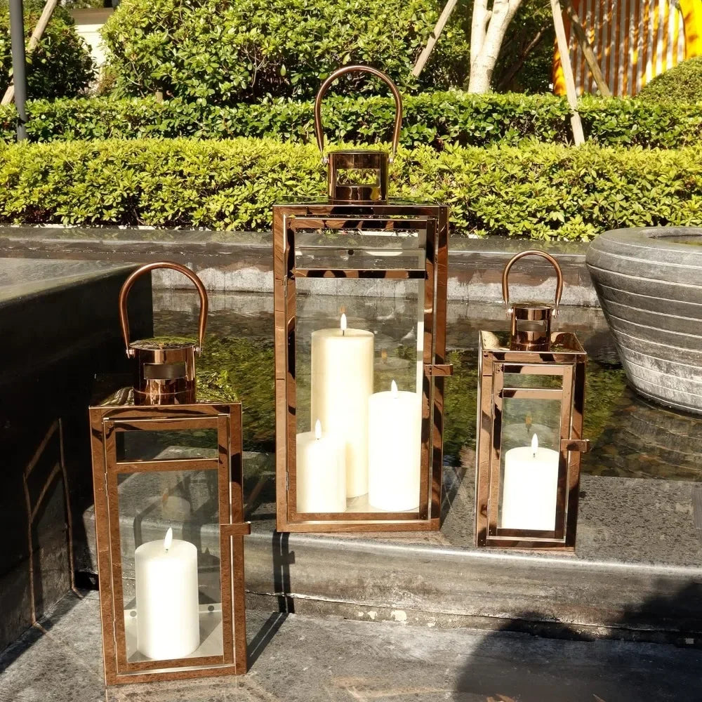 3 Stainless Steel Candle Lantern Metal Candle