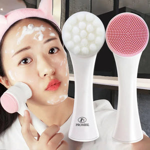 3D Silicone Face Cleansing Brush Double-Sided Facial Cleaning Tool Pore Cleaner Exfoliator Soft Bristle Face Cleaning Brush