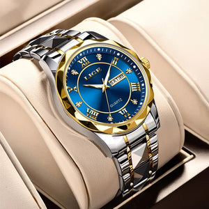 LIGE Luxury Quartz Men Watch Waterproof Luminous Date Week Man Watch Stainless Steel Business Wristwatches Male Clock Reloj+Box