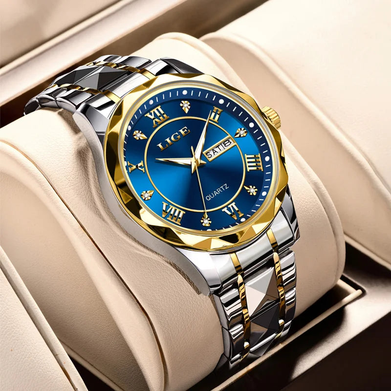 LIGE Luxury Quartz Men Watch Waterproof Luminous Date Week Man Watch Stainless Steel Business Wristwatches Male Clock Reloj+Box