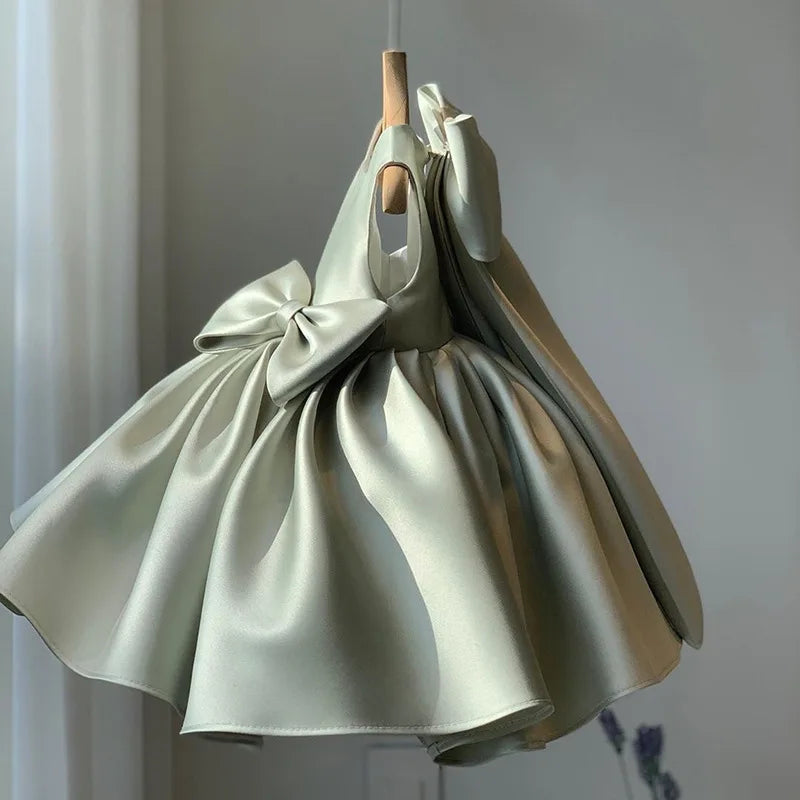 Customized Flower Baby Girls Wedding Birthday Bownot Dresses Clothing Toddler Kids Princess Party Ball Holy Communion Gown