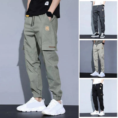 Men Pants Soft Fabric Multi Pockets Elastic Waist Spring Summer Casual Cargo Pants Wear-resistant Jogger Trousers Simple Clothes