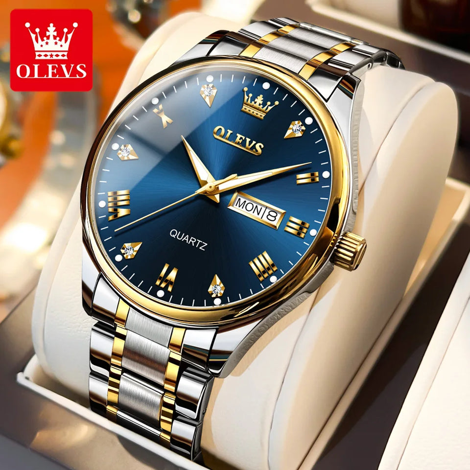 OLEVS High Quality Luxury Couple Watch For Men Women Stainless Steel Original Watches Top Brand Waterproof Couple Wrist Watches