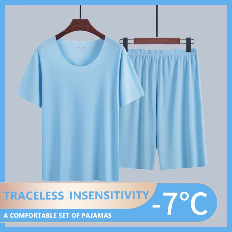 Suit Thin Ice Home Clothes Traceless Short Sleeve Shorts Men's Round Neck Casual